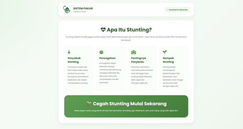 SISTEM PAKAR INTERVENSI PENANGANAN STUNTING PADA BALITA MENGGUNAKAN METODE CERTAINTY FACTOR BERBASIS WEB